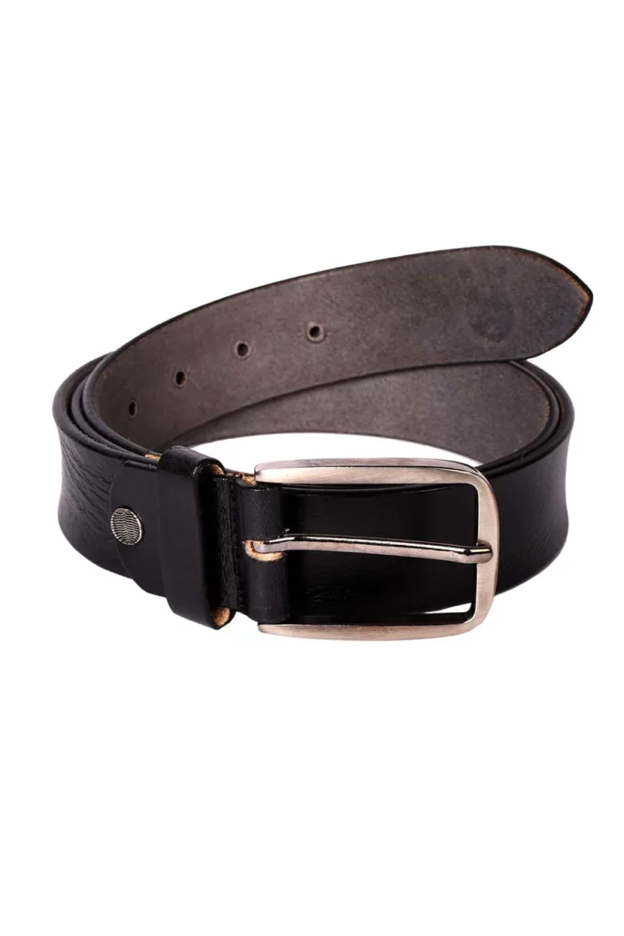 Black Genuine Leather Belt for Men – Flat Front View