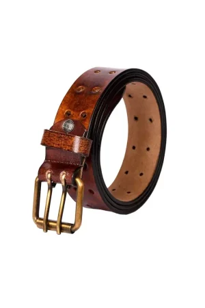 Men’s double shaded genuine buff grain leather belt with textured finish