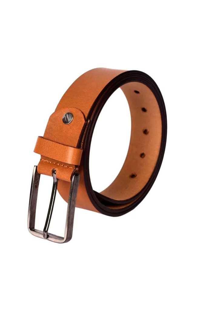 Pure leather belt for men in matte tan with pin buckle