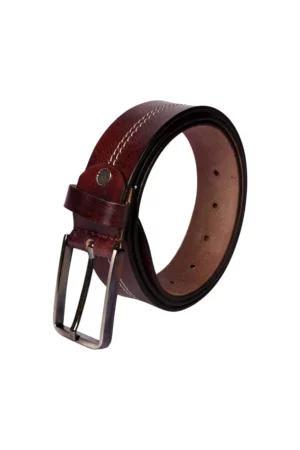 Men’s genuine buff grain leather belt with stitched texture for everyday wear
