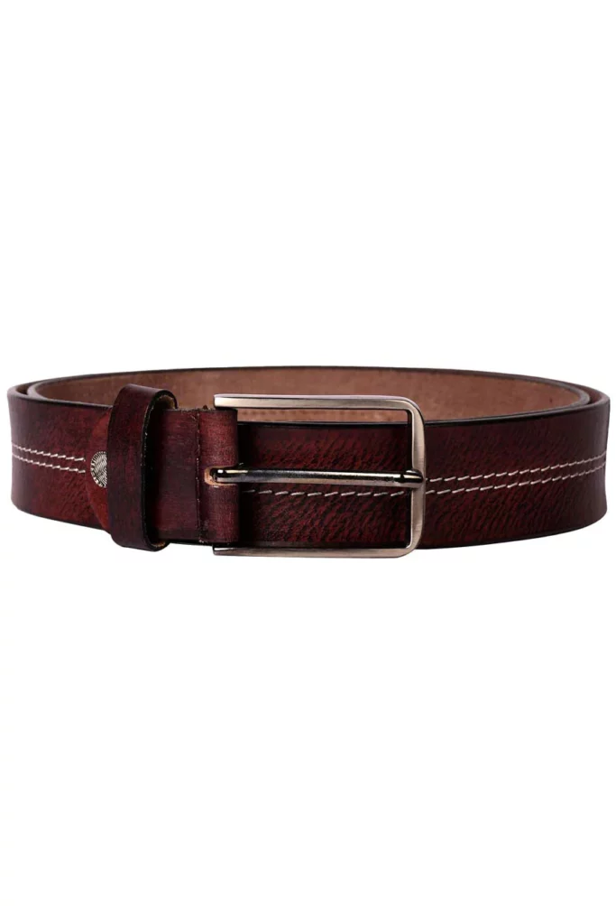 Front View of Men’s Stitched Texture Genuine Buff Grain Leather Belt