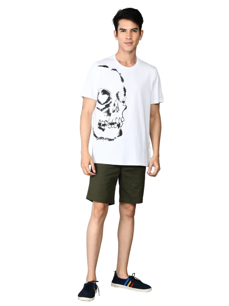 White skeleton t-shirt with bold black graphic