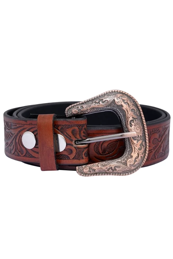 Handmade Leather Belt for Men – Antique Western Buckle Close-Up