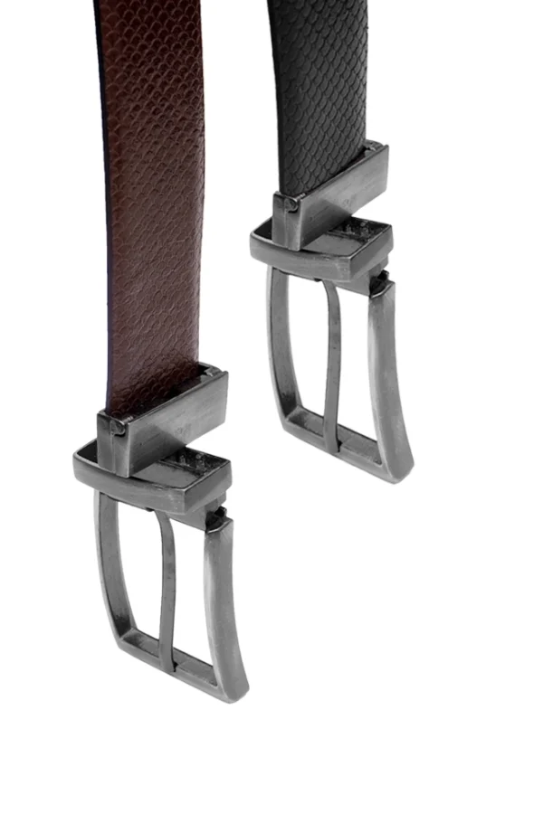 Reversible Handmade Leather Belt – Dual Tone Black and Brown with Gunmetal Buckle