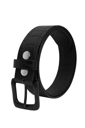 Men’s handmade pure leather belt with crocodile texture and matte black buckle