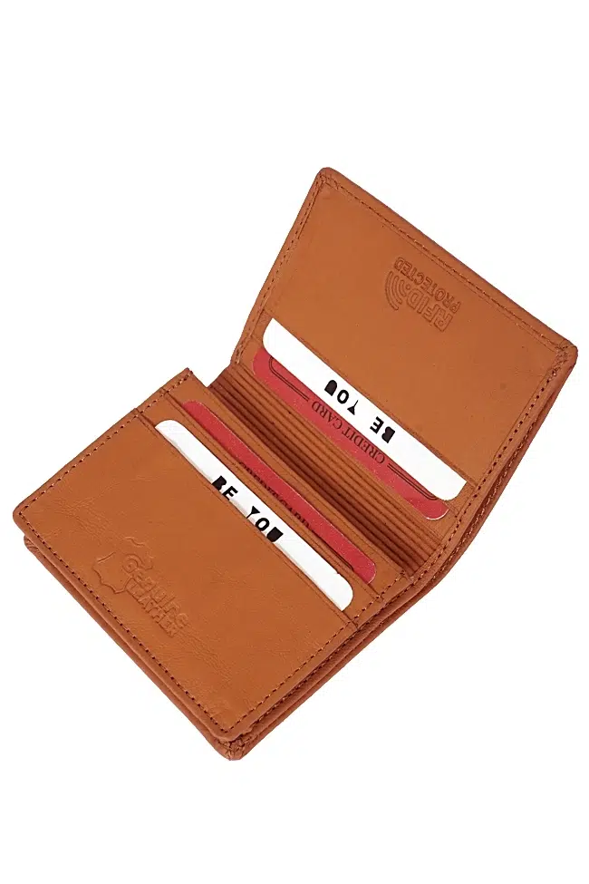 Inside View of RFID Card Holder – Tan Camel Brown Leather