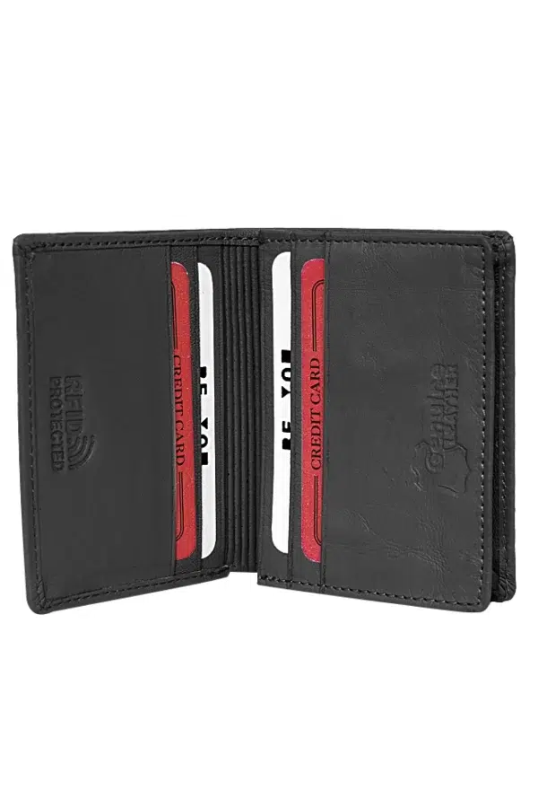 Slim Leather Wallet for Men and Women – Side Profile Matte Black