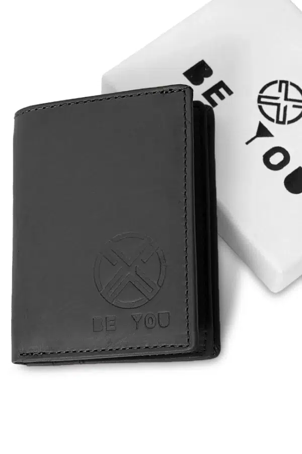 Matte Black RFID Leather Credit Card Holder – Front View