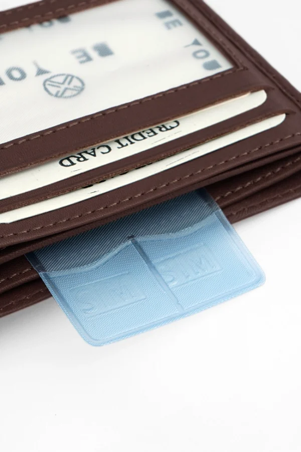 Premium dark brown leather wallet for men – front closed view with smooth finish and RFID protection