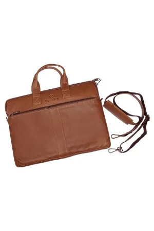 Classic Tan Full-Grain Leather Laptop Bag