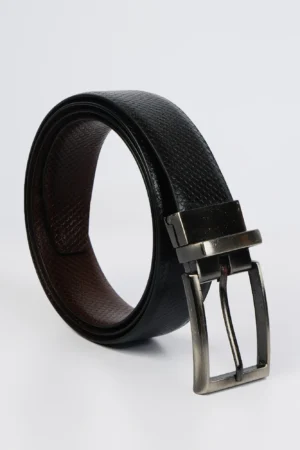 Rolled reversible black and brown genuine leather belt