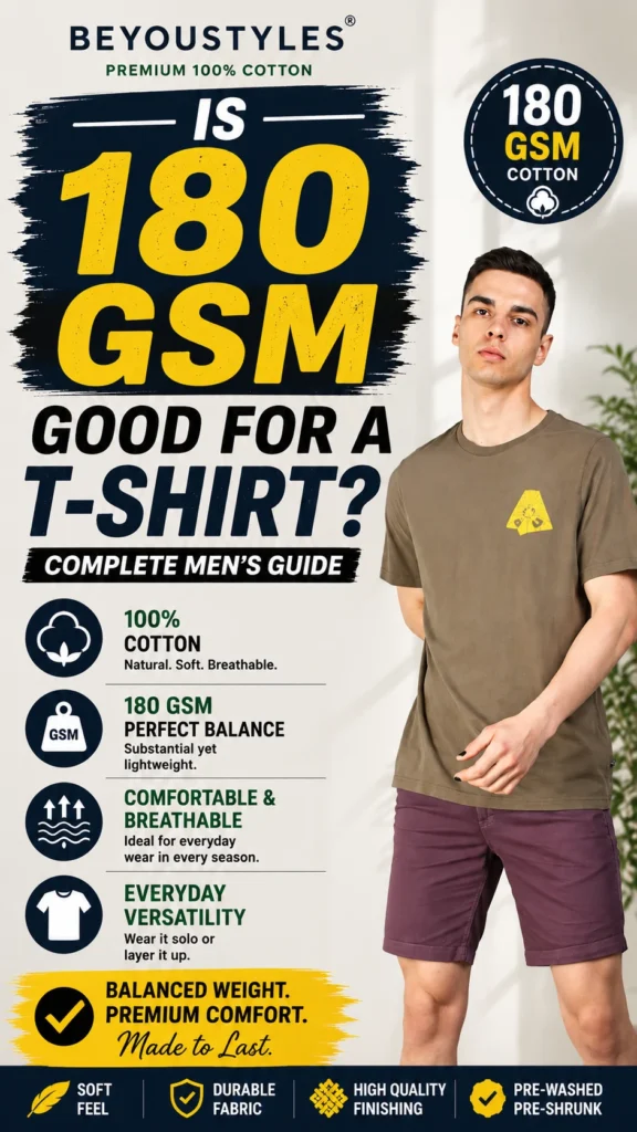 180 GSM cotton T-shirt for men showing fabric weight and everyday comfort – Beyoustyles