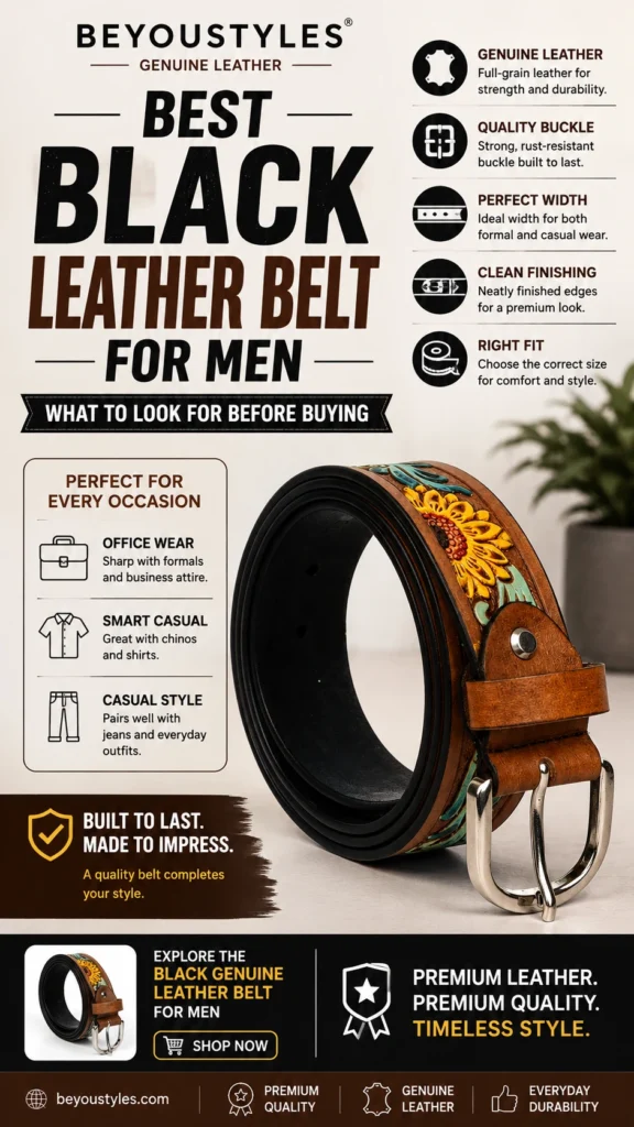 Black genuine leather belt for men with classic buckle – Beyoustyles