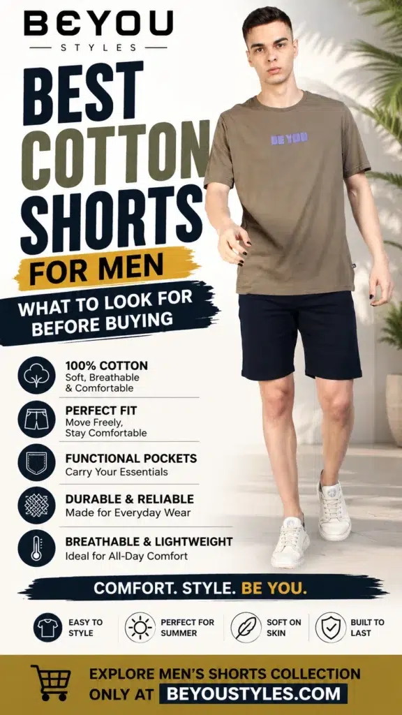 Best cotton shorts for men by Beyoustyles – comfortable cotton shorts for everyday wear