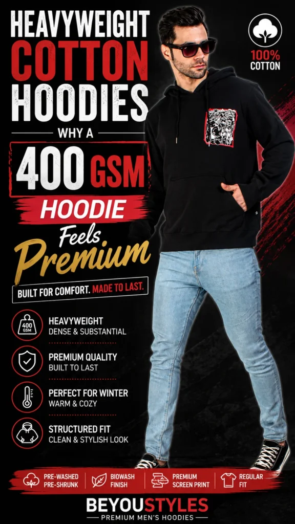 Heavyweight cotton hoodie for men – 400 GSM premium hoodie by Beyoustyles