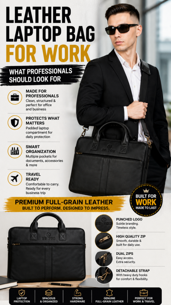 Leather laptop bag for work for professionals