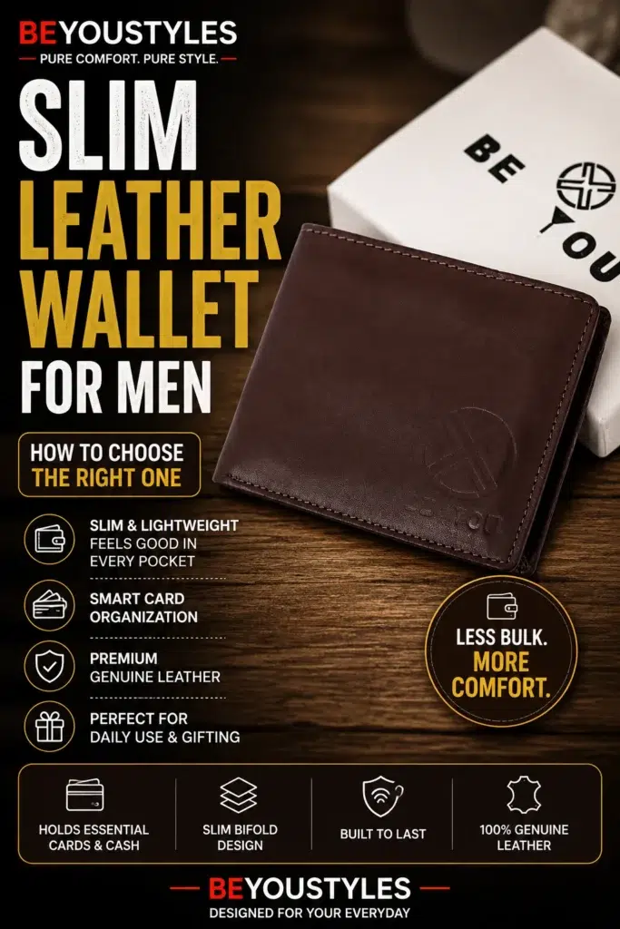 Slim leather wallet for men with compact genuine leather bifold design
