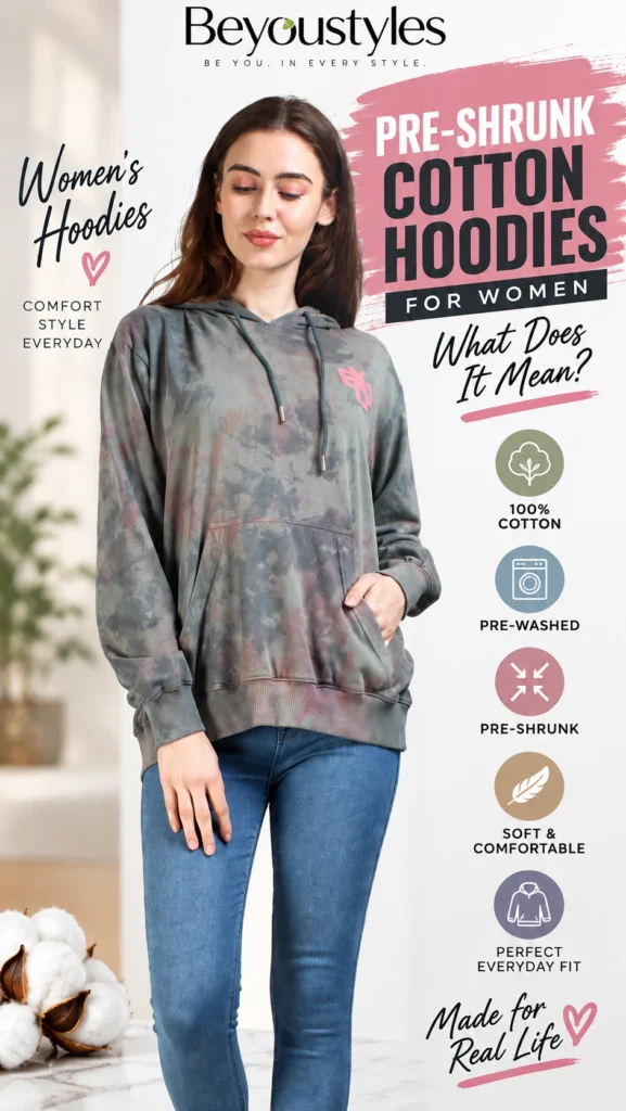 Pre-shrunk cotton hoodie for women by Beyoustyles made from 100% cotton