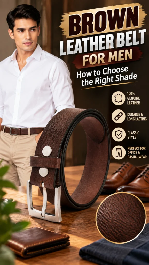 Brown leather belt for men – deep brown genuine leather belt with silver buckle