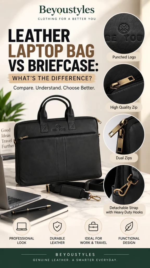 Leather laptop bag vs briefcase comparison – full-grain leather laptop bag by Beyoustyles